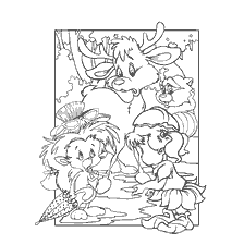 pagina da colorare: Colorare Oreshenka e i suoi amici: Hedgehog con ombrello, cervo e procione