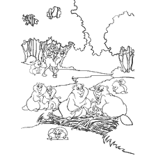 pagina da colorare: Immagine colorante di Oreshenka e i suoi amici - castori alla diga