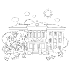 página para colorir: Boy and girl go to school on Knowledge Day