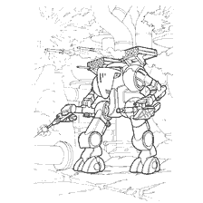 kleurplaat: Oorlog van de toekomst met bont tegen de achtergrond van de verwoeste stad