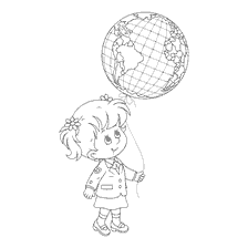 página para colorir: Uma rapariga de fato escolar tem um bal&atilde;o em forma de Terra.