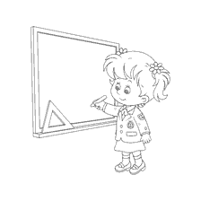 página para colorir: Um desenho de uma garota que escreve em um quadro negro