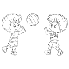 página para colorir: Crian&ccedil;as jogam voleibol na classe de educa&ccedil;&atilde;o f&iacute;sica