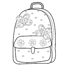 página para colorir: Colorir mochila escolar com borboletas e flores