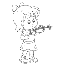 página para colorir: Linda menina tocando violino no Dia do Conhecimento