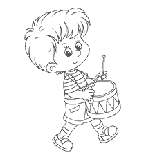 página para colorir: Boy toca bateria na classe musical