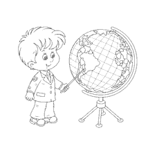 página para colorir: Menino com um globo em classe de geografia