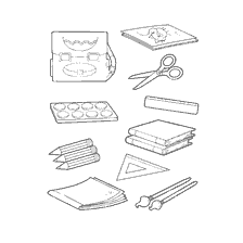 página para colorir: Colorir com a imagem do material escolar em 1 de setembro