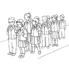 página para colorir: Os alunos de uniforme v&atilde;o para a escola em 1 de setembro
