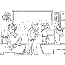 página para colorir: As crian&ccedil;as limpam a sala de aula em 1o de setembro