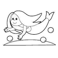 раскраска: Русалочка плавает среди пузырьков