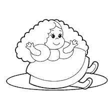 раскраска: Раскраска маленькой девочки с кудрявыми волосами и платьем