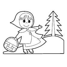 раскраска: Рисунок маленькой девочки в лесу с корзиной