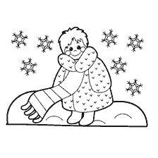 раскраска: Раскраска девочки в зимней одежде на фоне снежинок