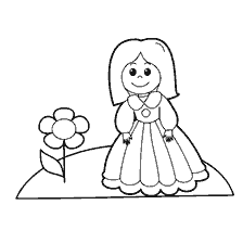 раскраска: Раскраска девочки в платье с цветком