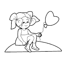 раскраска: Раскраска для маленьких девочек: Девочка с воздушным шаром в форме сердца