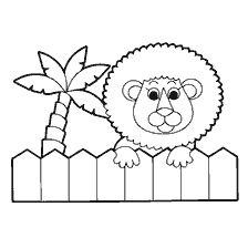 página para colorear: Le&oacute;n para colorear con palma y cerca