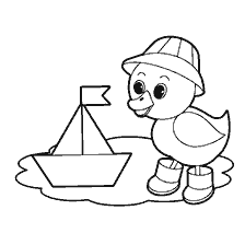 página para colorear: Pollo con un bote en el agua