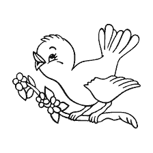 página para colorear: Colorear con un p&aacute;jaro en una rama con flores