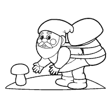 página para colorear: Un gnomo con una mochila y un hongo en un libro para colorear para ni&ntilde;os