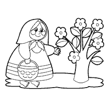 página para colorear: Abuela para colorear De pie por un &aacute;rbol con flores