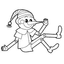 página para colorear: Buratino, un personaje de un cuento de hadas, en un libro para colorear para ni&ntilde;os