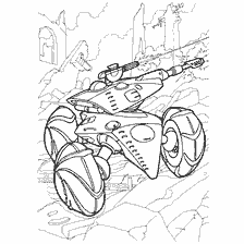 kleurplaat: Kleuren van een autonome mini-tank tegen de achtergrond van een verwoeste stad