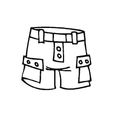 página para colorear: Colorear pantalones cortos con bolsillos y cinturón
