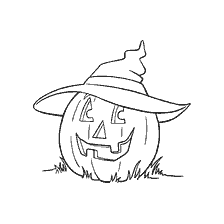 página para colorir: Abóbora com um sorriso em um chapéu de Halloween