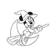 página para colorir: Minnie Mouse em moscas de fantasia de bruxa em uma vassoura