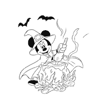 página para colorir: Minnie Mouse em bruxa fantasia cozinha poção em um pote