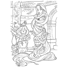 página para colorir: Rapunzel é cercado por abóboras e decoração de outono