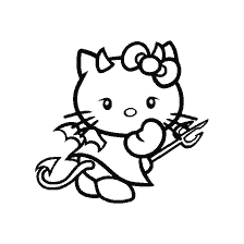 página para colorir: Halloween Kitty com Devil's Horns e Tail