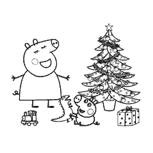 coloring page: Peppa Pig Celebrates New Year with Toys and Christmas Tree