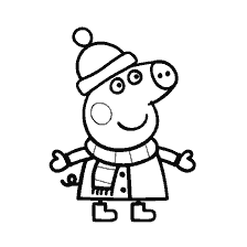 coloring page: Pippa pig in winter clothes with a hat and scarf