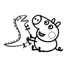 coloring page: Peppa Pig holds Mr. Dinosaur