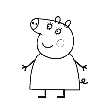 coloring page: Mother Pig from the cartoon Peppa Pig in a dress
