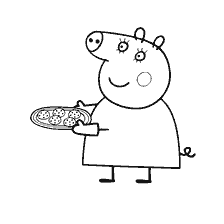 coloring page: Mummy Pig holds a plate of cookies