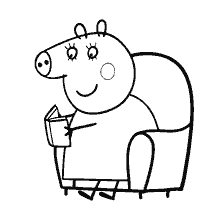 coloring page: Pippa Pig - Mother Pig in a chair with a book