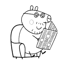 coloring page: Dad Swine reads the paper in his chair