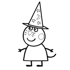 coloring page: Candy's pussy from Peppa Pig in a magic hat