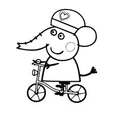 coloring page: Peppa Emily's Pig on a bicycle