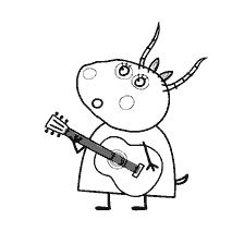 coloring page: Madame Gazelle from Peppa Pig plays guitar
