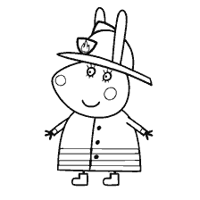 coloring page: Miss Rabbit from Peppa Pig in fire uniform