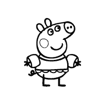 coloring page: Peppa pig in sleeves with a smiling face