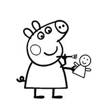 coloring page: Peppa Pig holds the doll