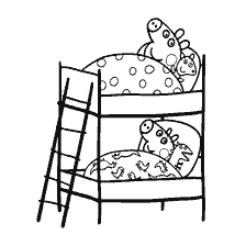 coloring page: Peppa Pig and George in a bunk bed