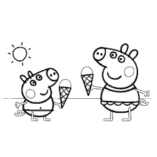 coloring page: Peppa and George with ice cream in a coloring picture