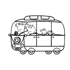coloring page: Family of pigs from the cartoon Peppa Pig in a white car