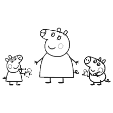 coloring page: Peppa Pig, Mama Pig and George with Toys